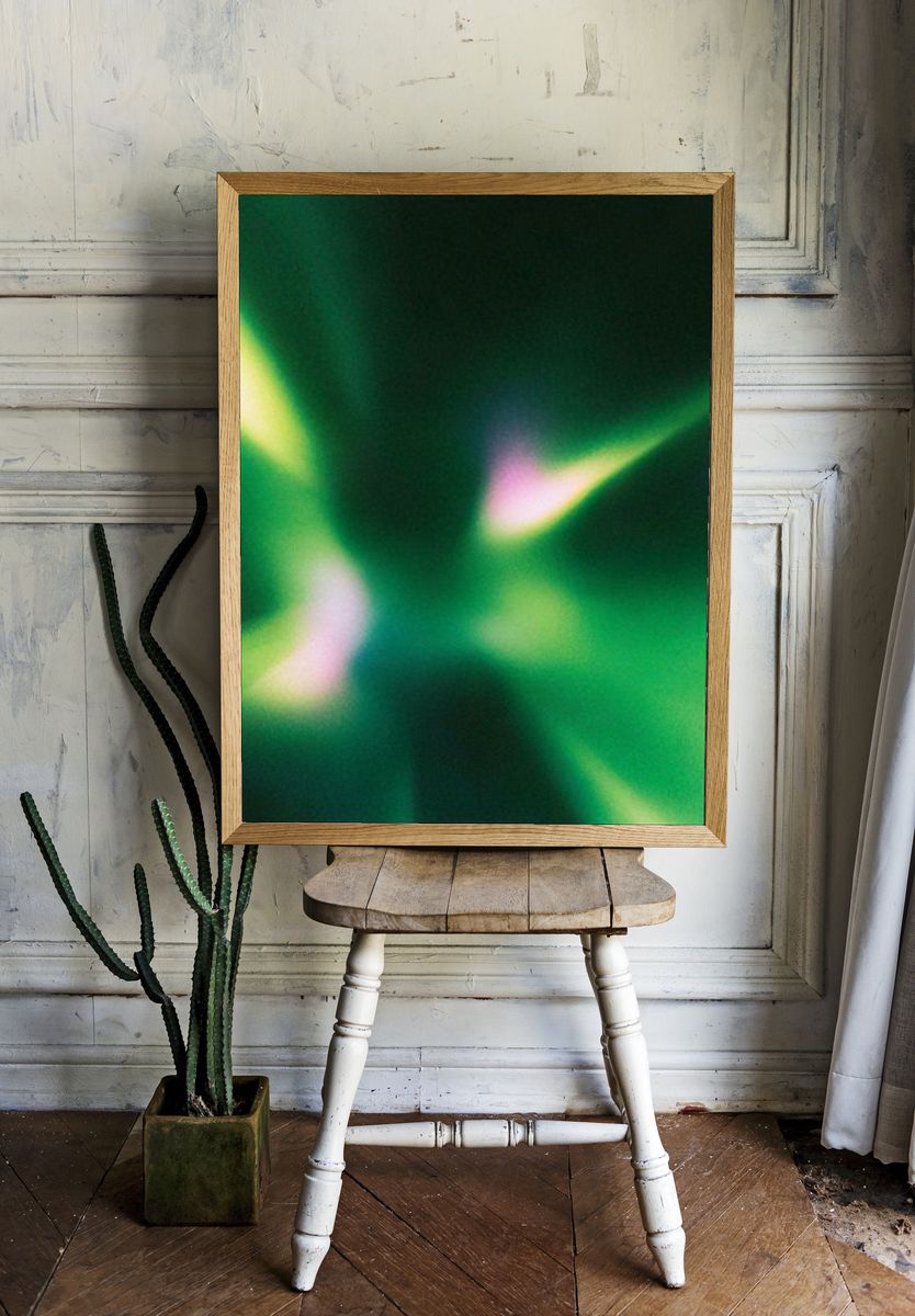 Emerald Aurora Abstract Poster. room preview