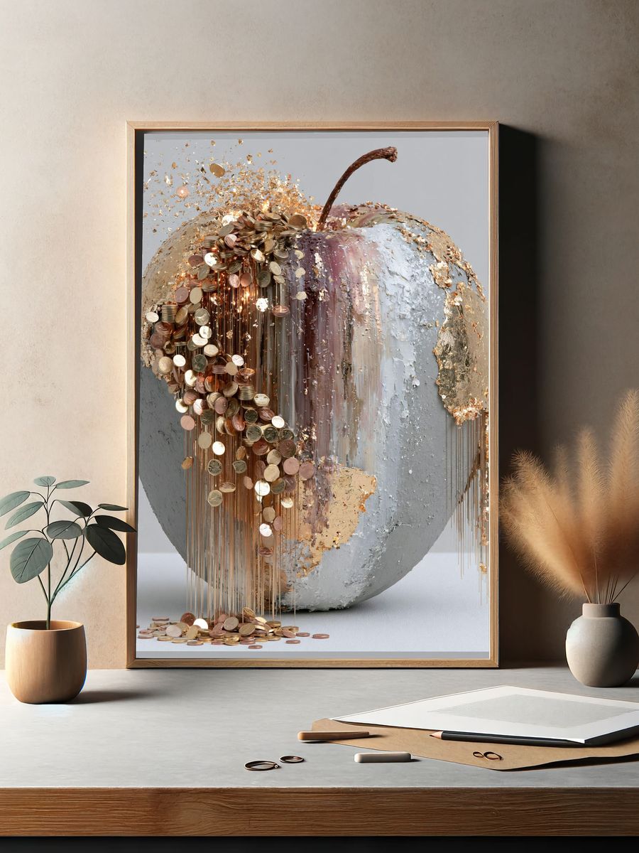 Golden Coin Apple Abstract Print. — room view 2