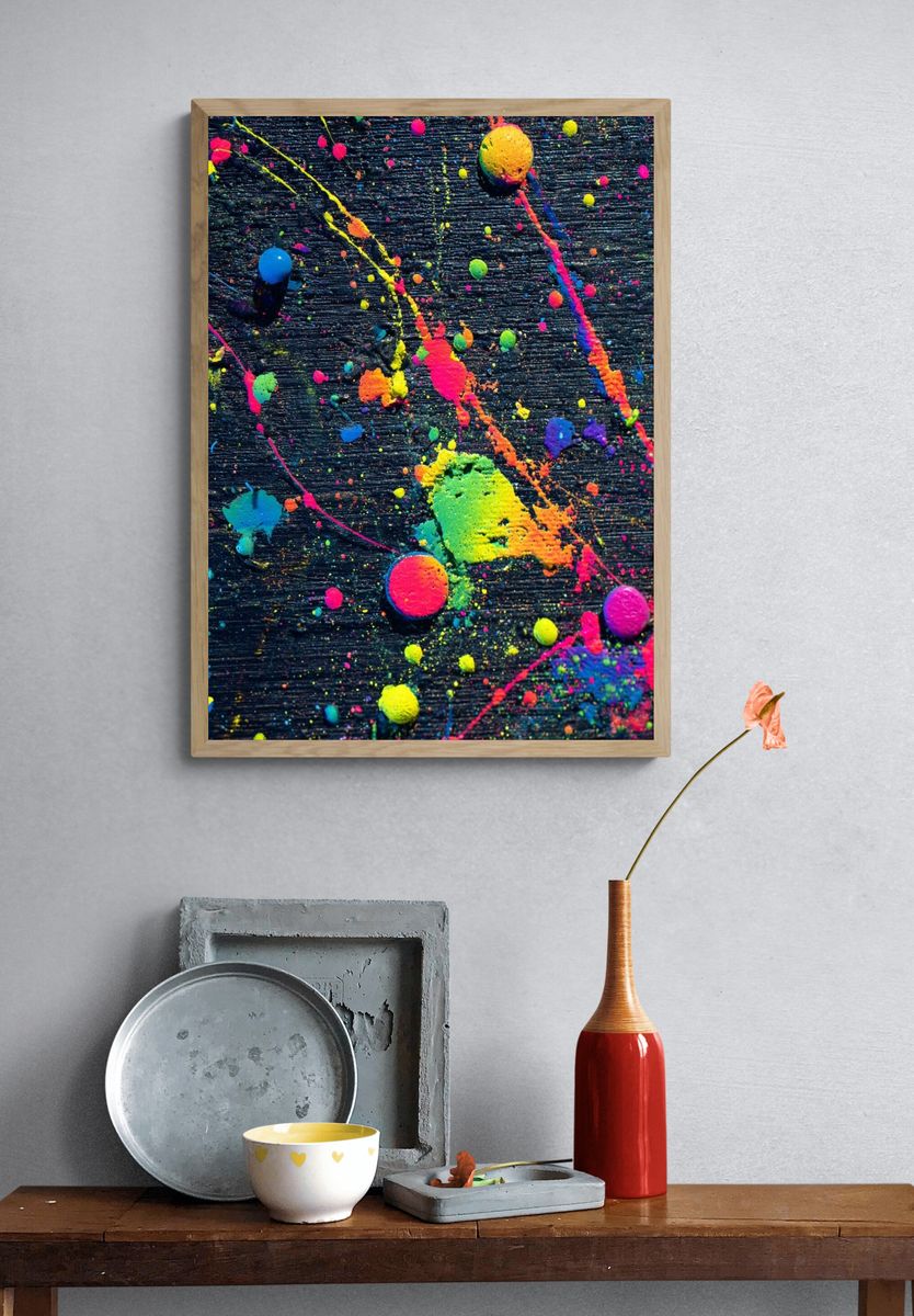Neon Paint Splatter Abstract Poster. — room view 3