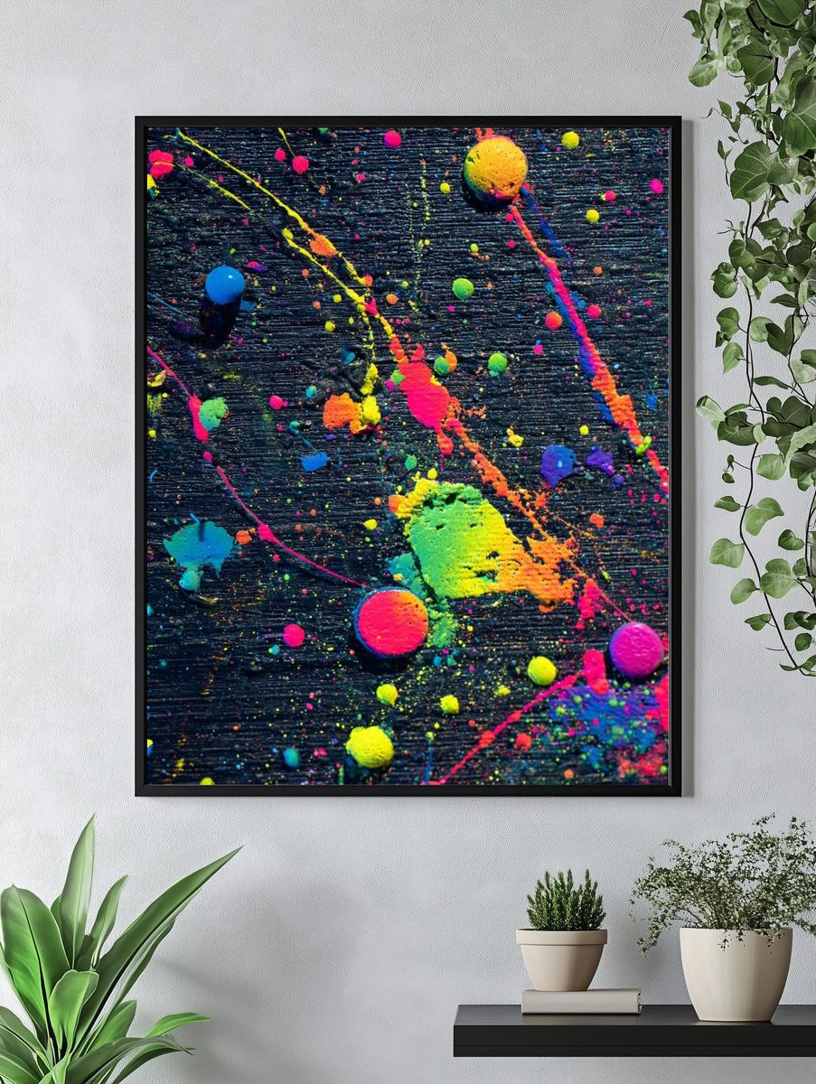 Neon Paint Splatter Abstract Poster. — room view 4