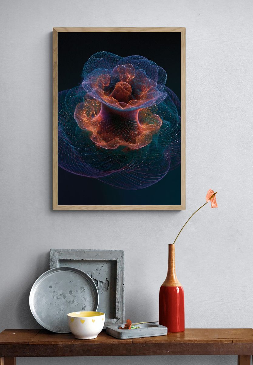 Neon Bloom Abstract Poster. — room view 3