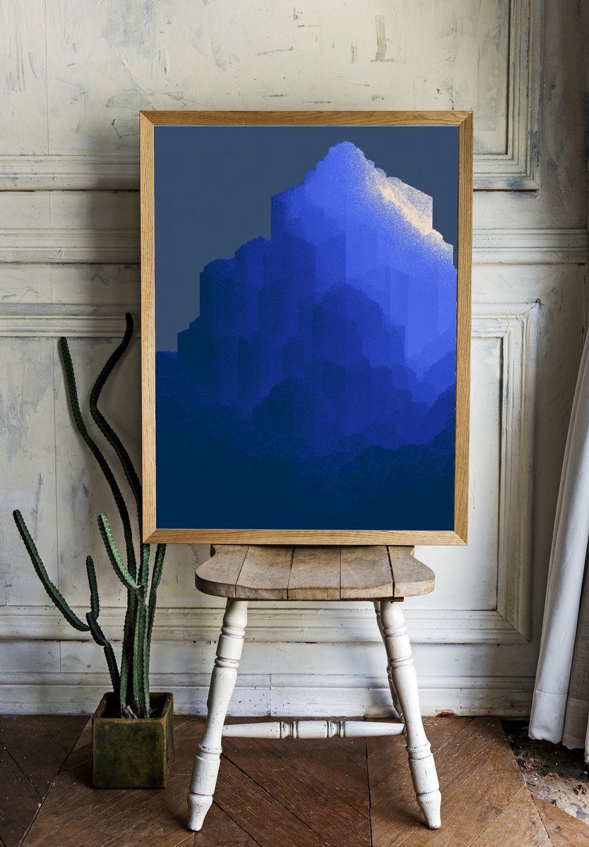 Blue Mountain Silhouette Abstract Poster. room preview