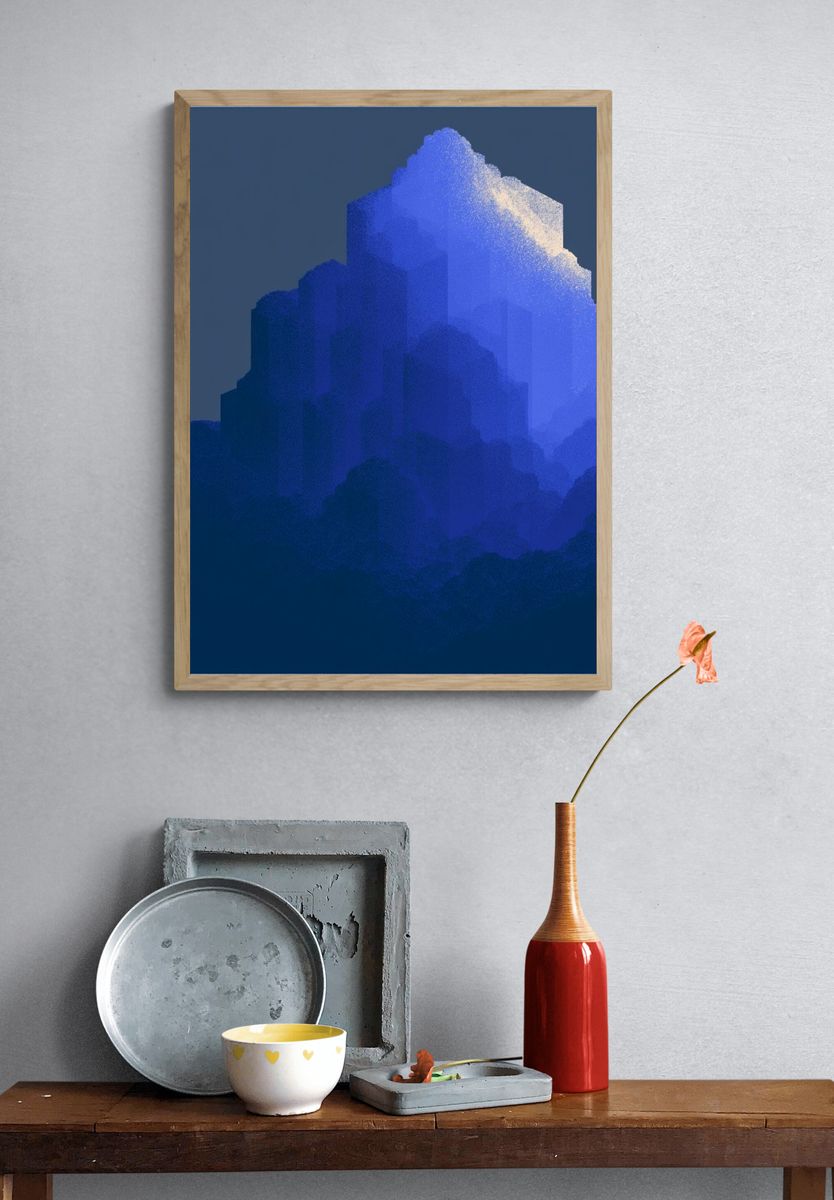 Blue Mountain Silhouette Abstract Poster. — room view 3