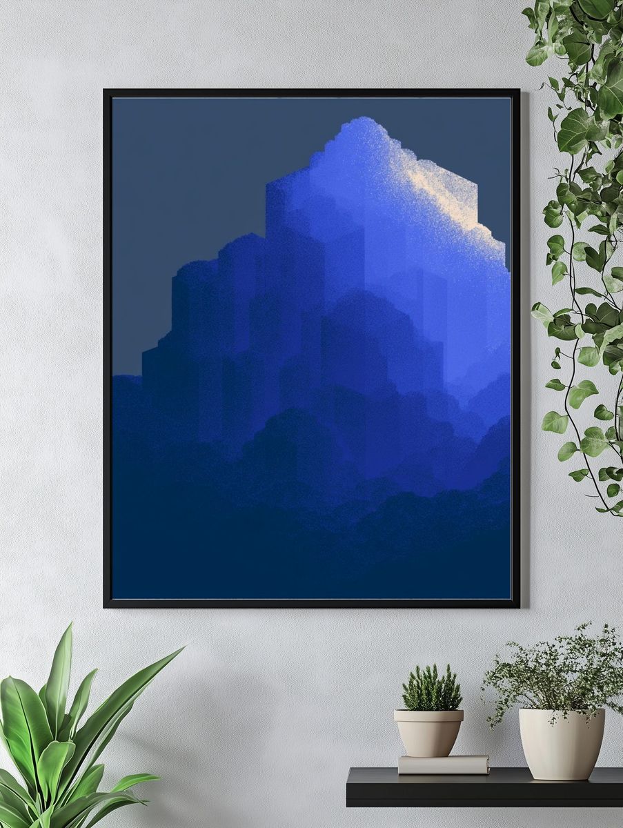 Blue Mountain Silhouette Abstract Poster. — room view 4