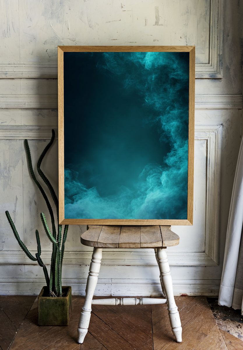 Aqua Smoke Abstract Poster. — room view 1