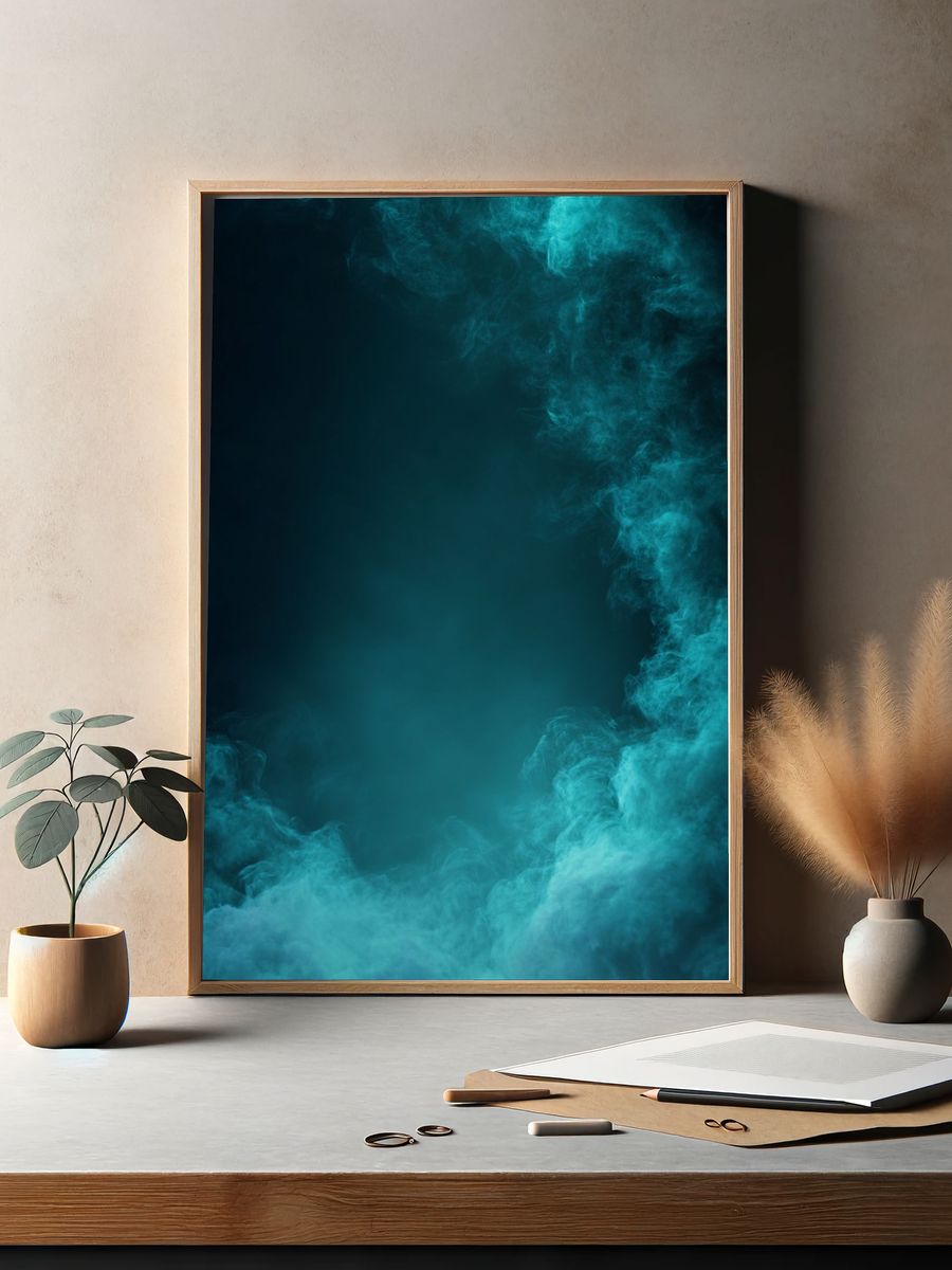 Aqua Smoke Abstract Poster. — room view 2