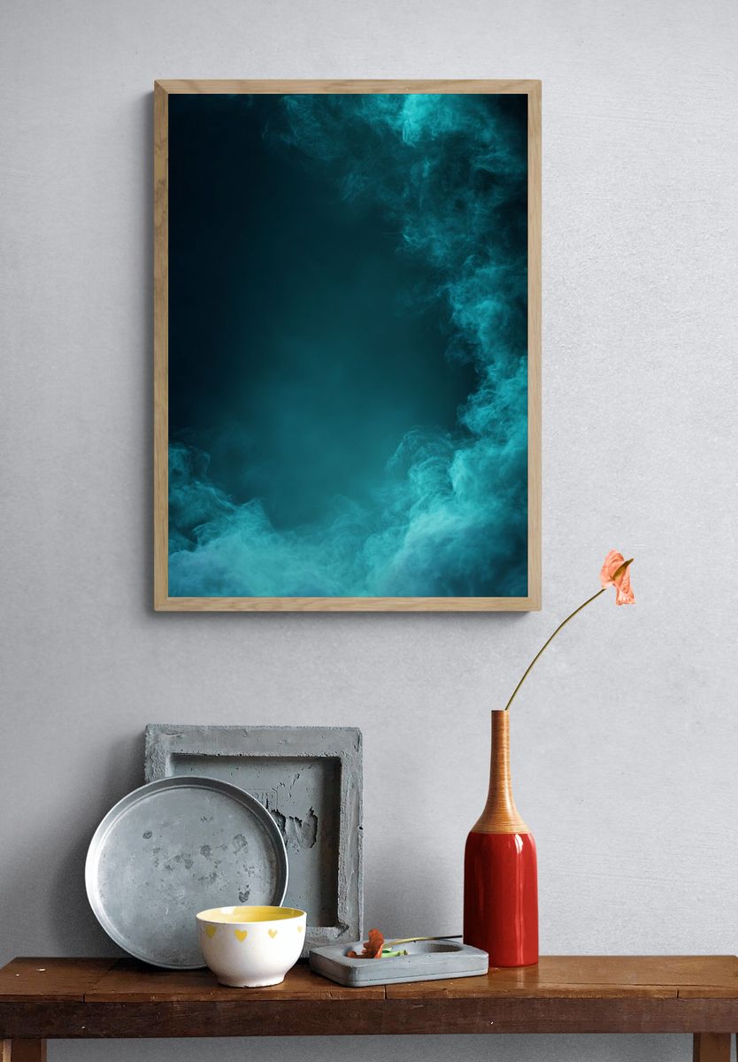 Aqua Smoke Abstract Poster. — room view 3