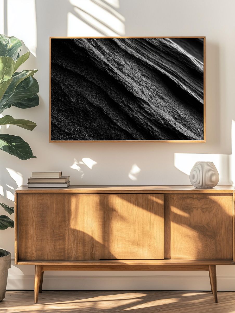 Monochrome Rock Texture Abstract Print. — room view 3