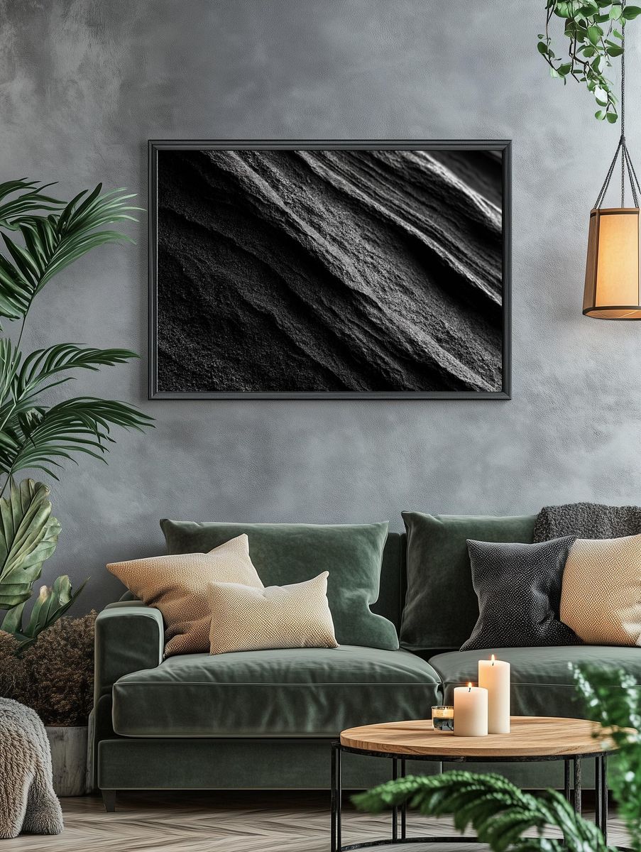 Monochrome Rock Texture Abstract Print. — room view 4