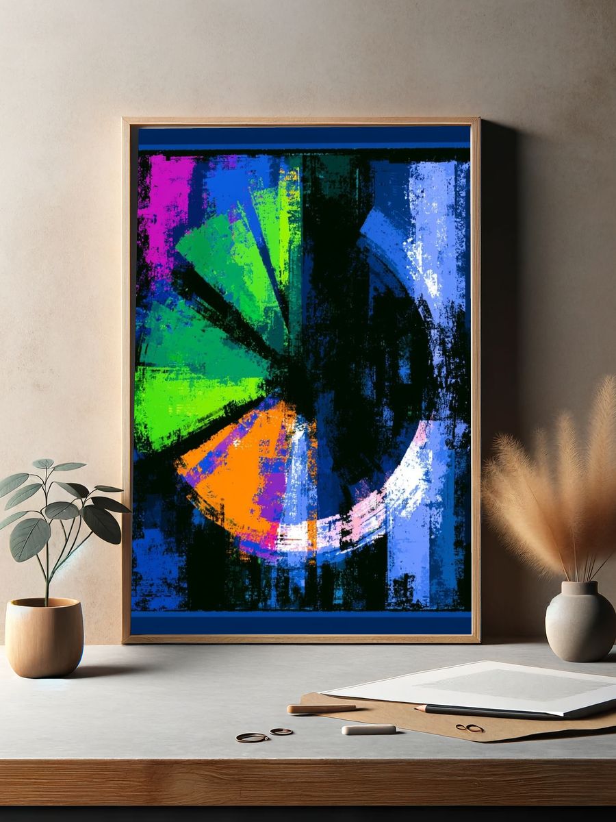 Neon Color Wheel Abstract Poster. — room view 2
