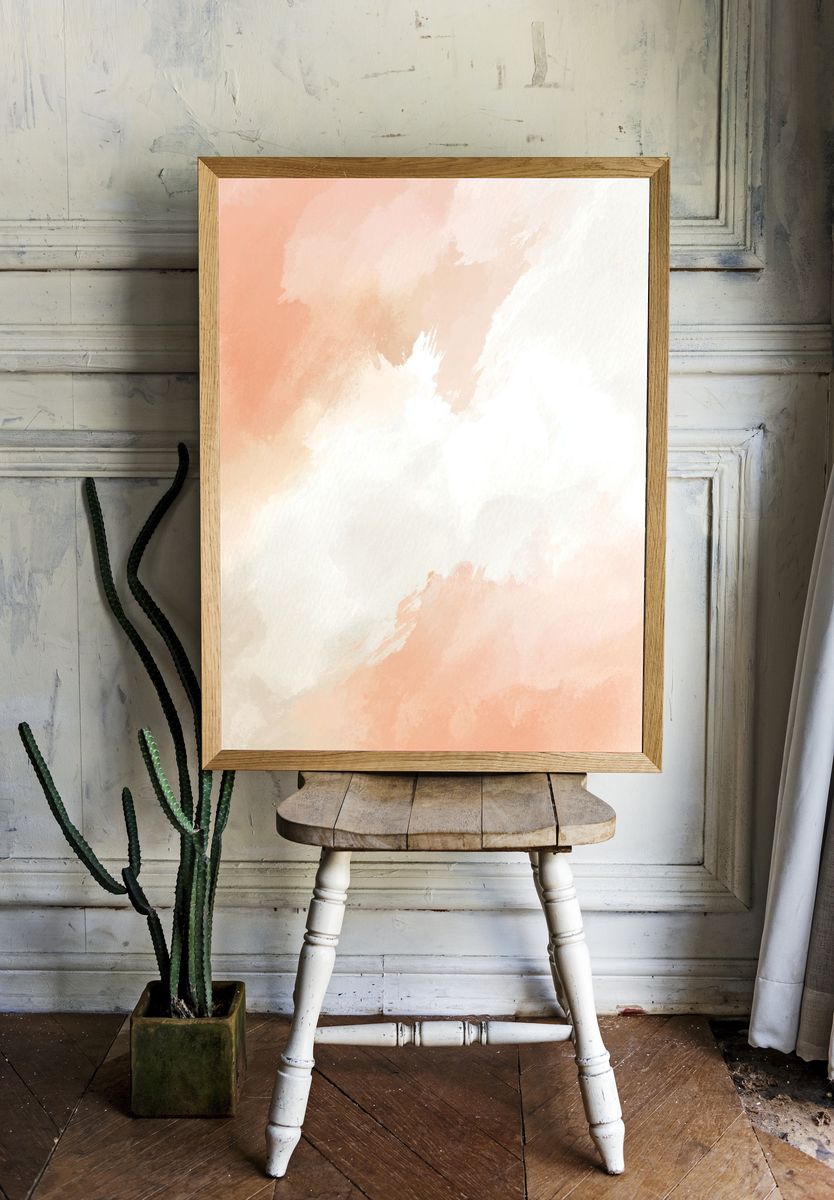 Peach Cloud Wash Abstract Poster. room preview