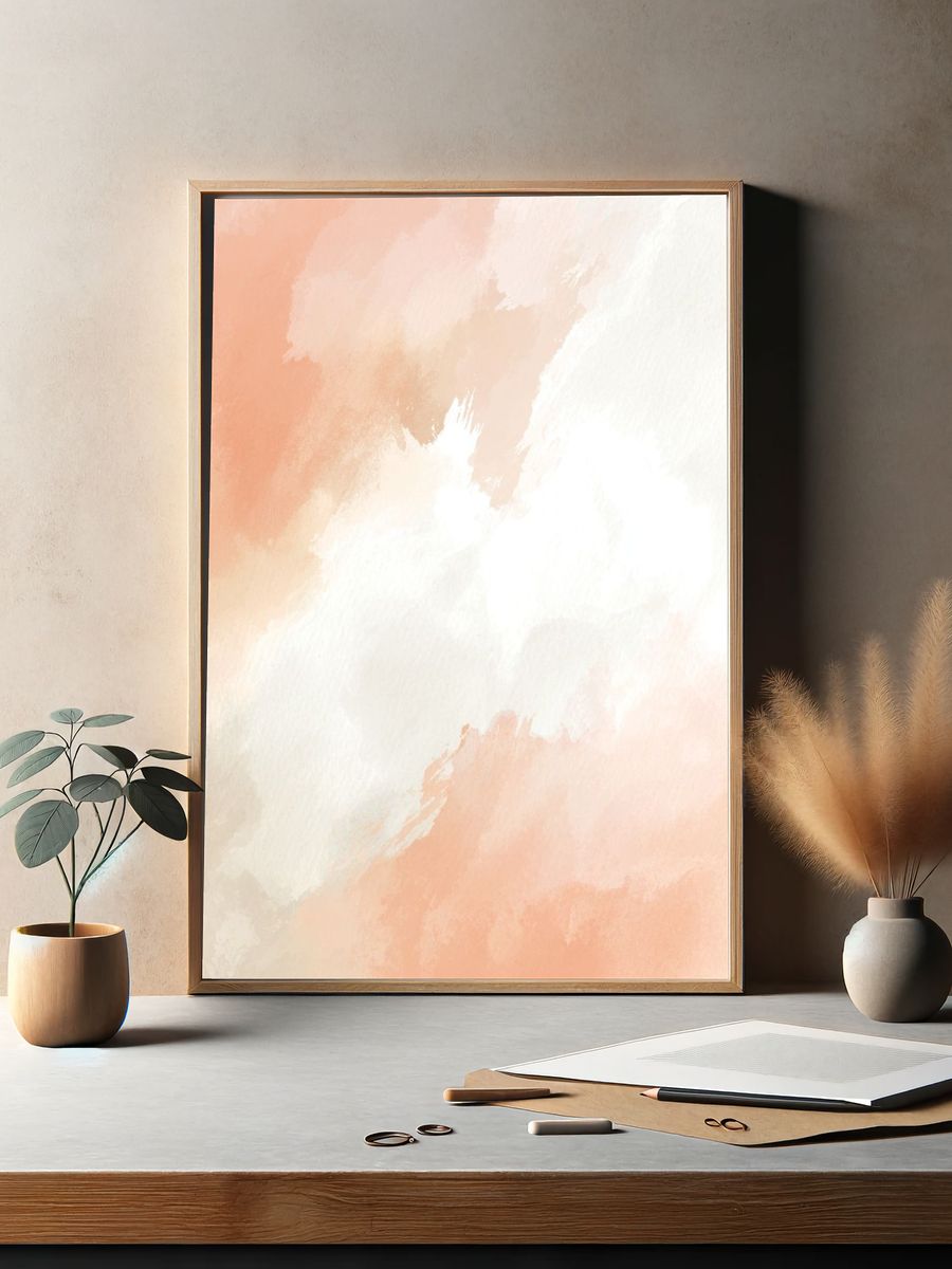 Peach Cloud Wash Abstract Poster. — room view 2