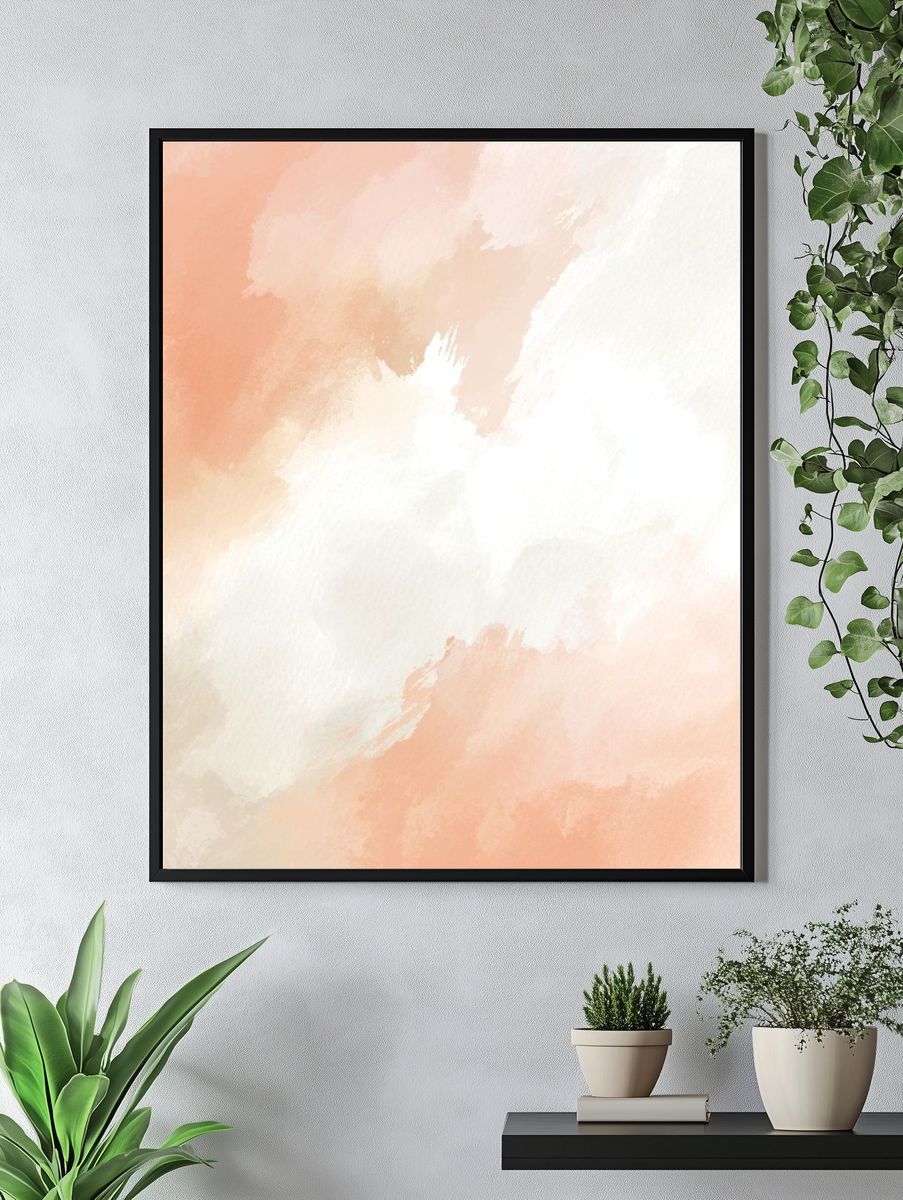 Peach Cloud Wash Abstract Poster. — room view 4