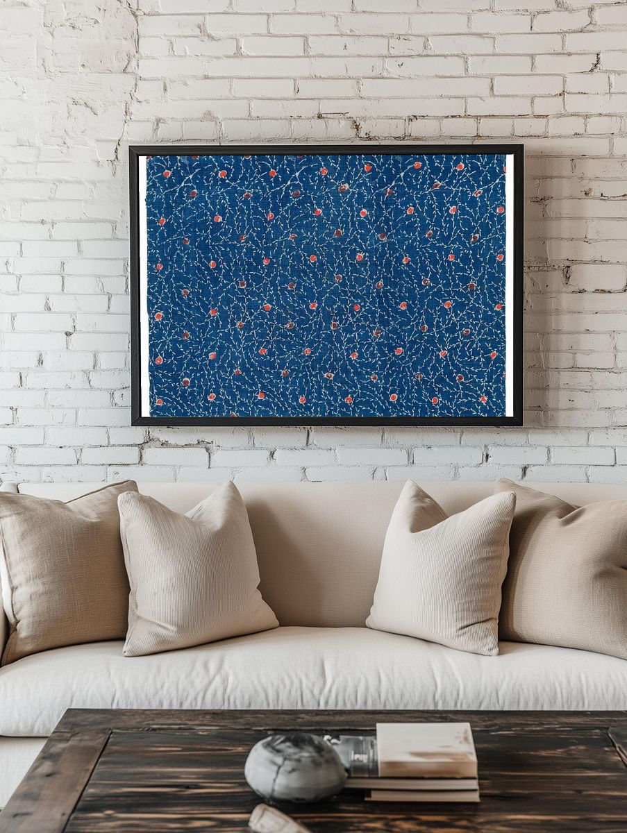 Blue Japanese fabric pattern. Original. room preview