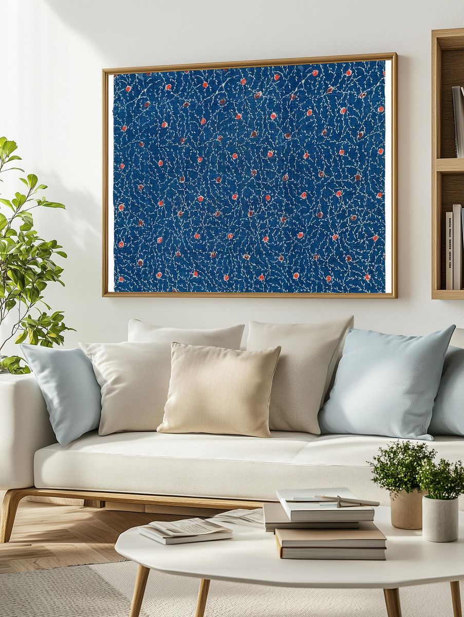 Blue Japanese fabric pattern. Original. — room view 2