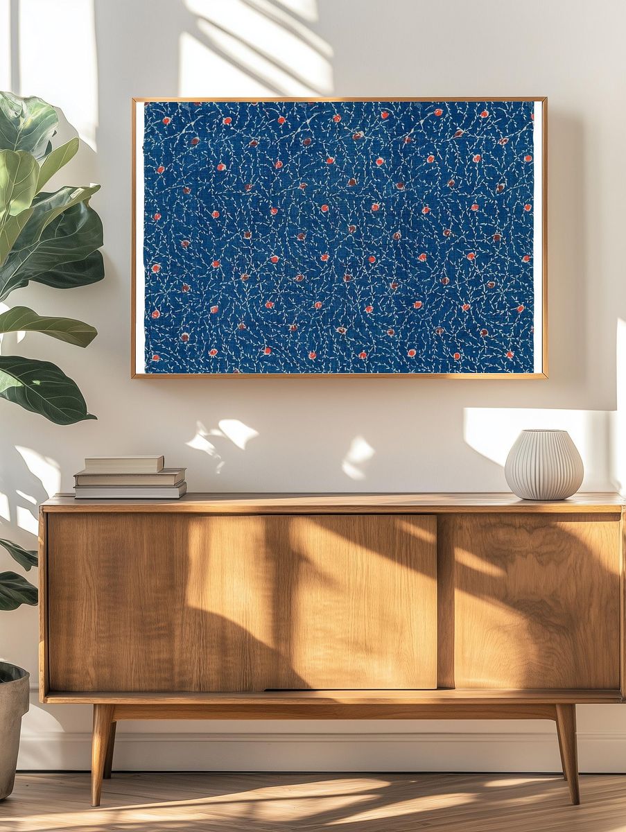 Blue Japanese fabric pattern. Original. — room view 3