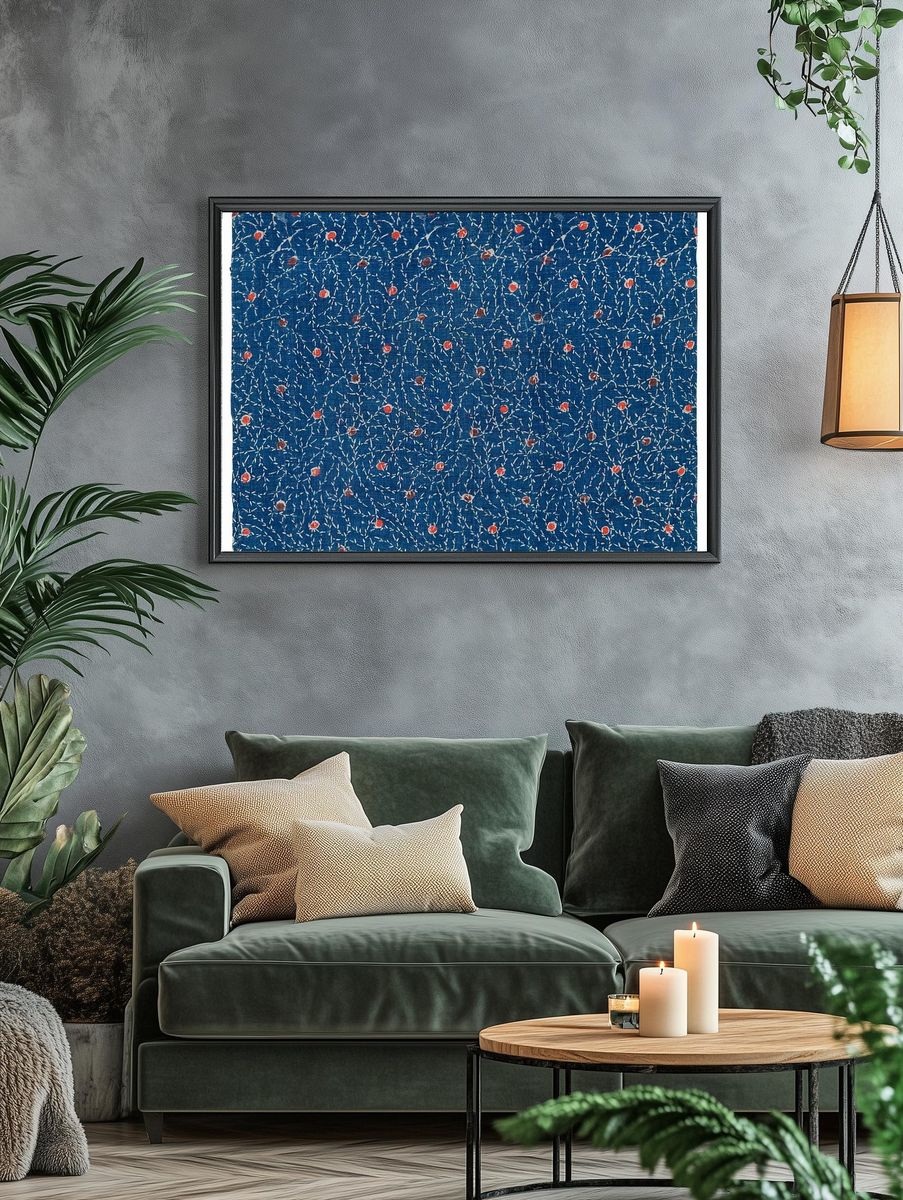 Blue Japanese fabric pattern. Original. — room view 4