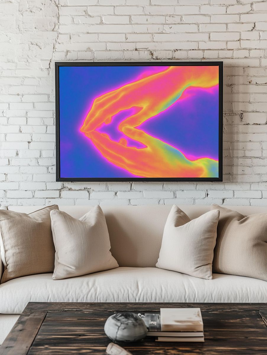 Neon Hands Abstract Poster. — room view 1