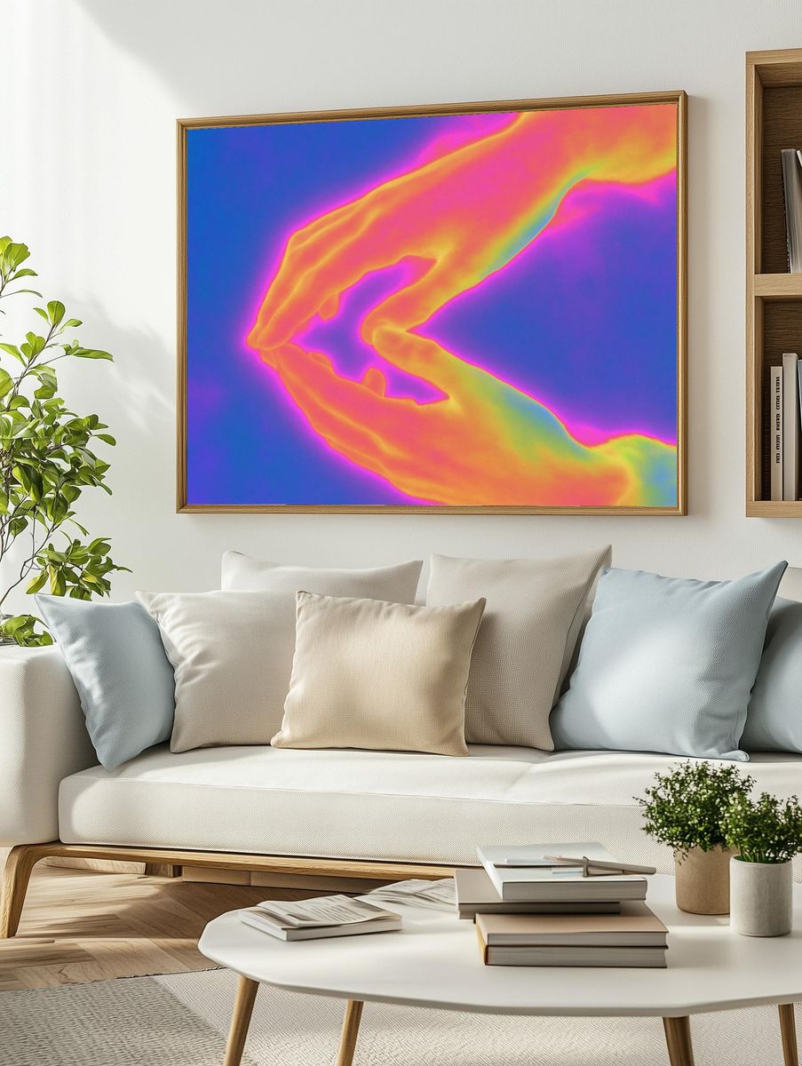 Neon Hands Abstract Poster. — room view 2
