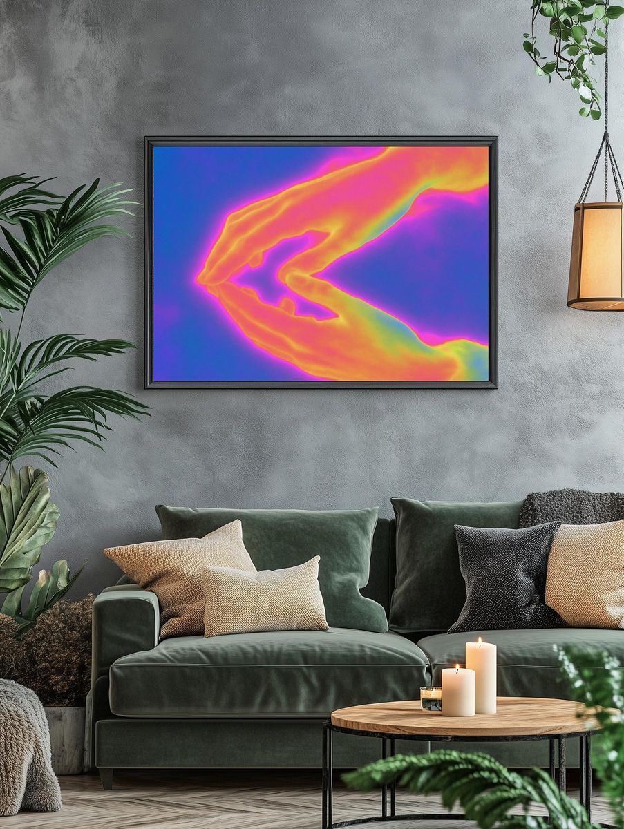 Neon Hands Abstract Poster. — room view 4
