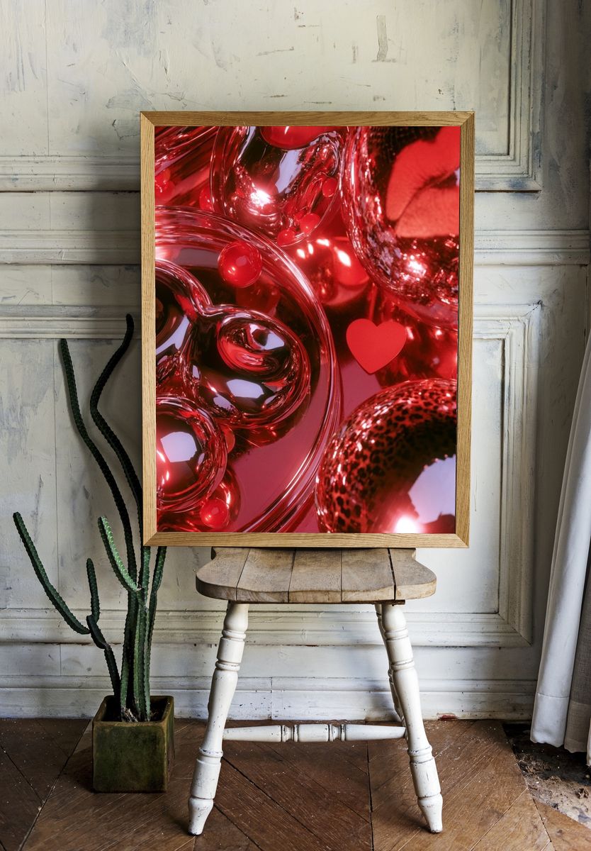 Red Heart Chrome Abstract Poster. room preview