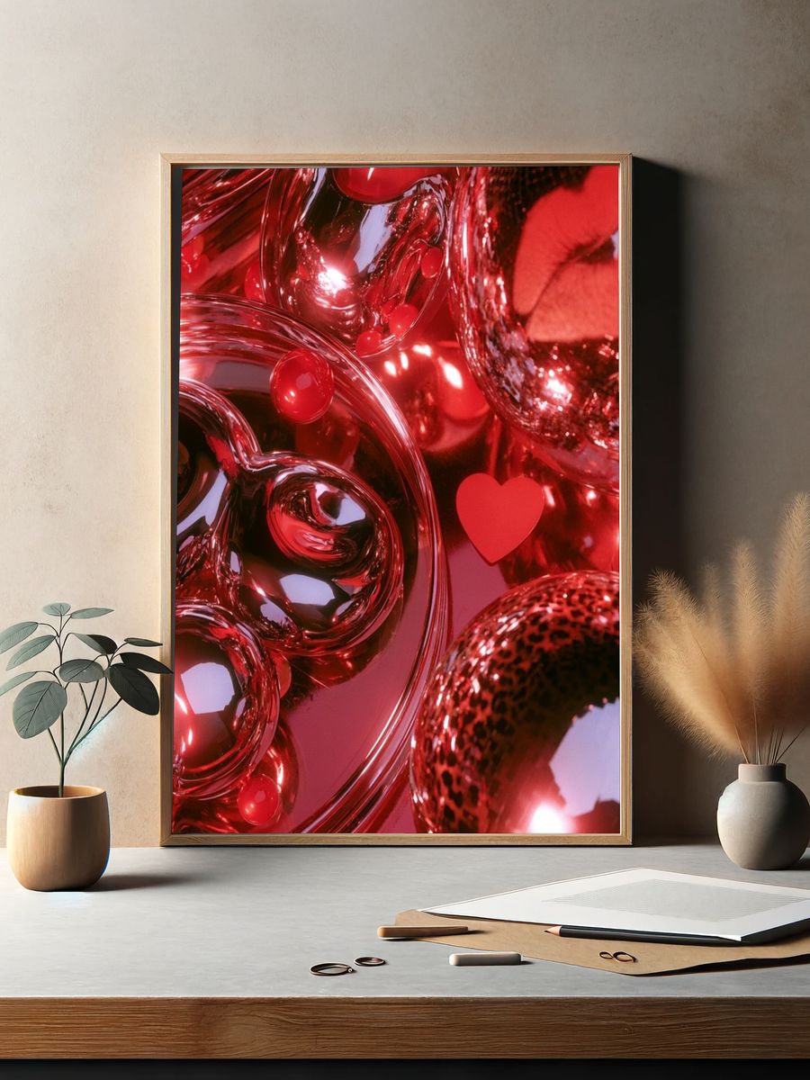 Red Heart Chrome Abstract Poster. — room view 2