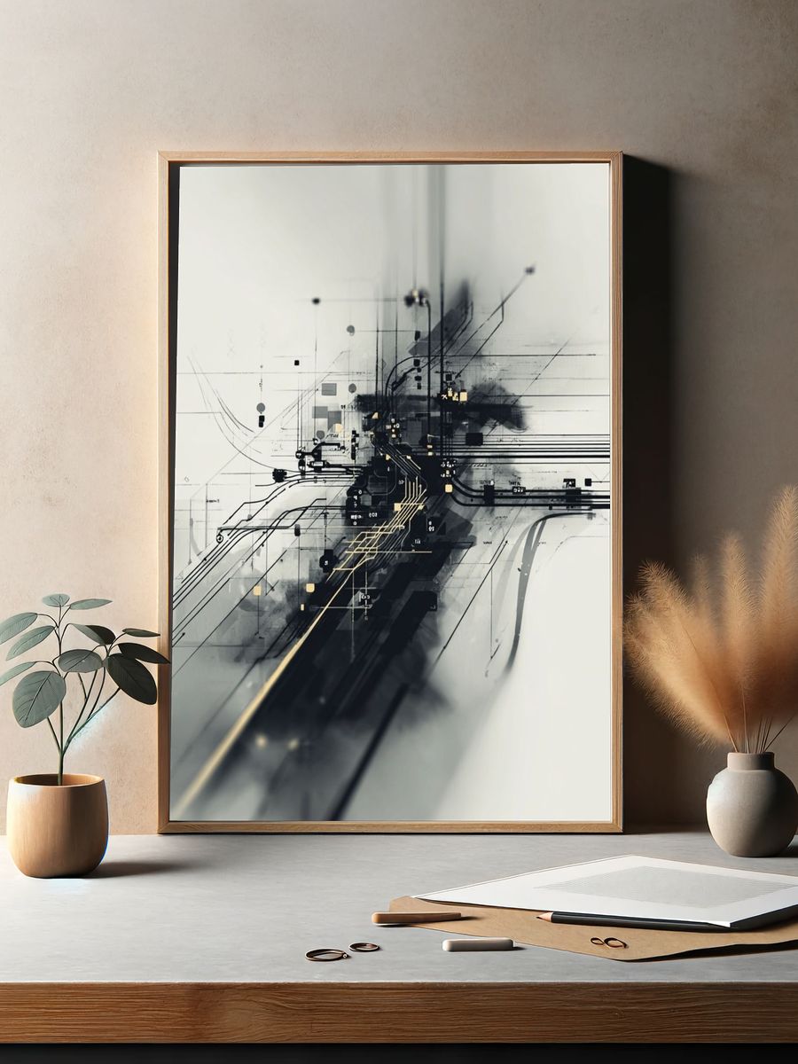 Monochrome Circuit Abstract Poster. — room view 2