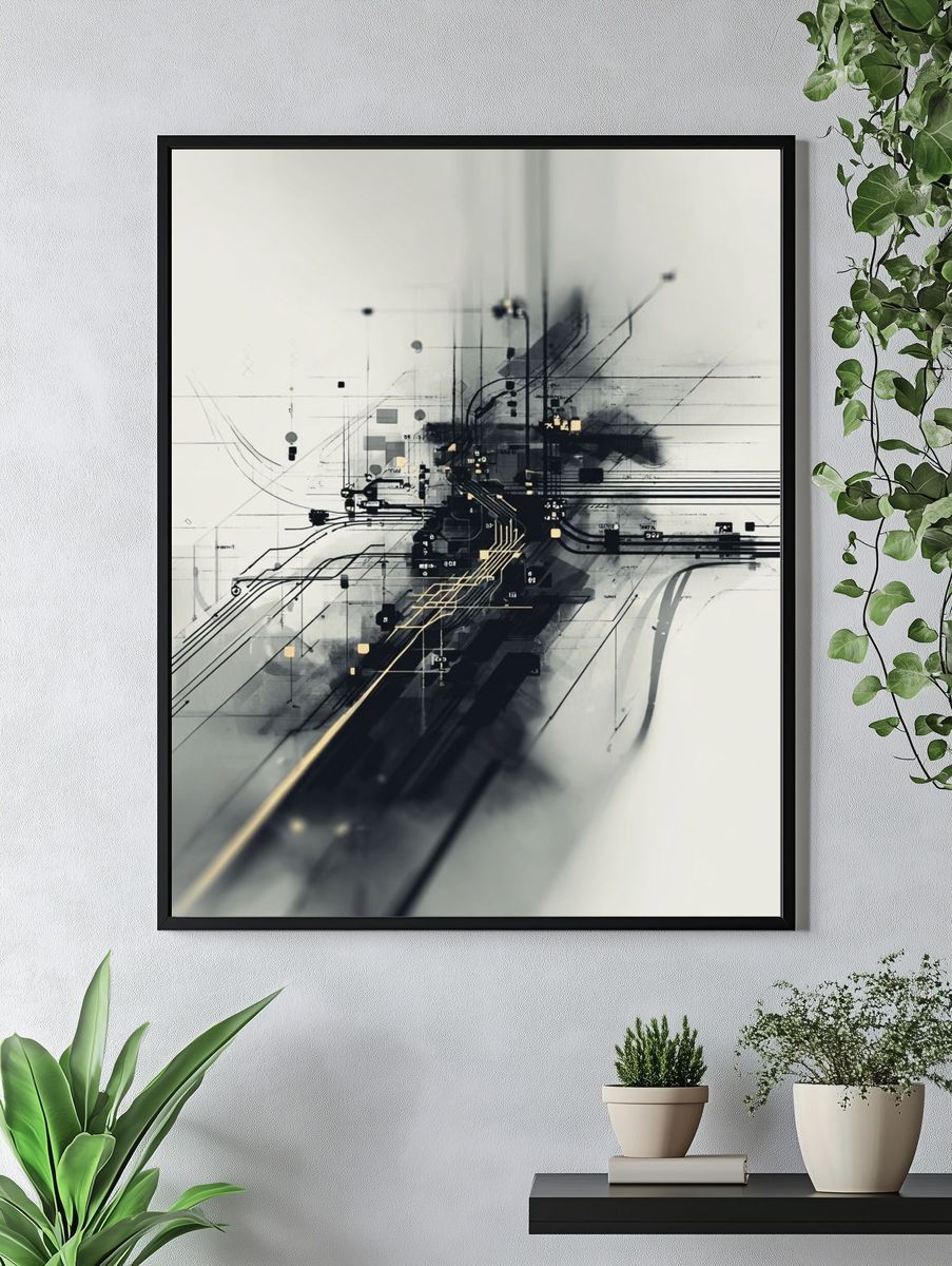Monochrome Circuit Abstract Poster. — room view 4