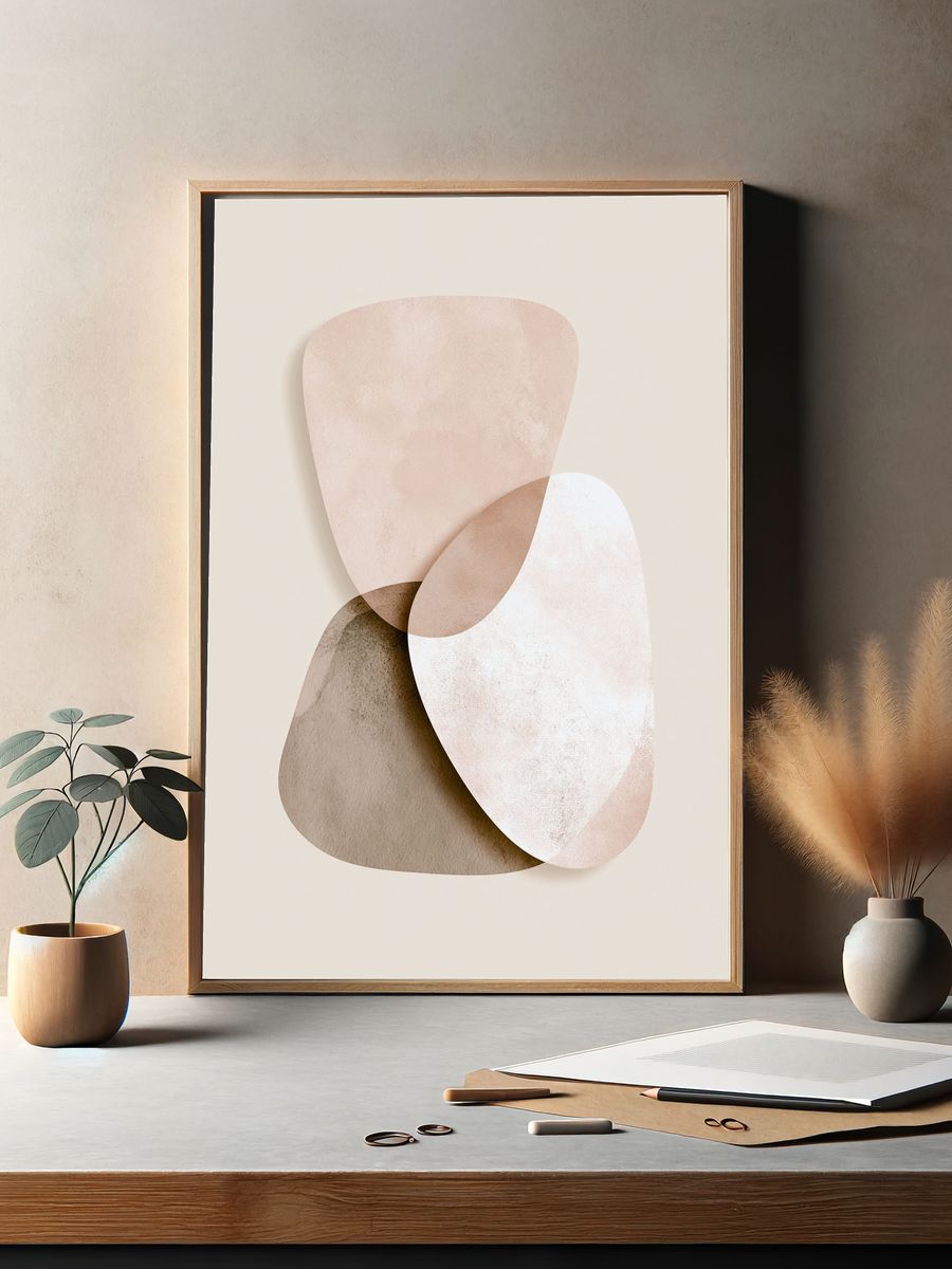 Neutral Organic Shapes Abstract Poster. — room view 2