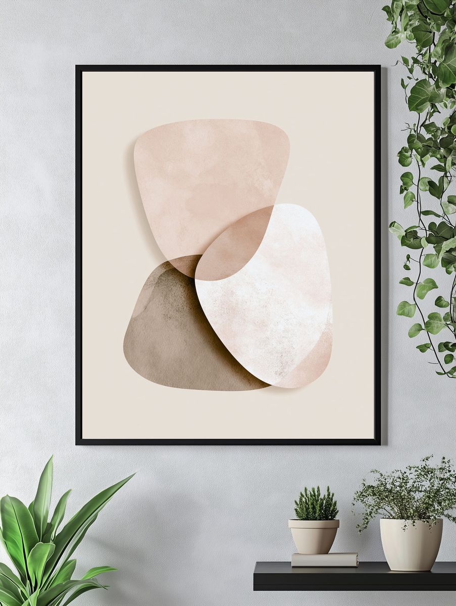 Neutral Organic Shapes Abstract Poster. — room view 4