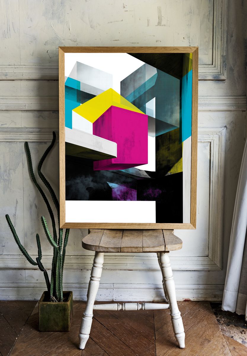 Neon Geometric Abstract Poster. room preview