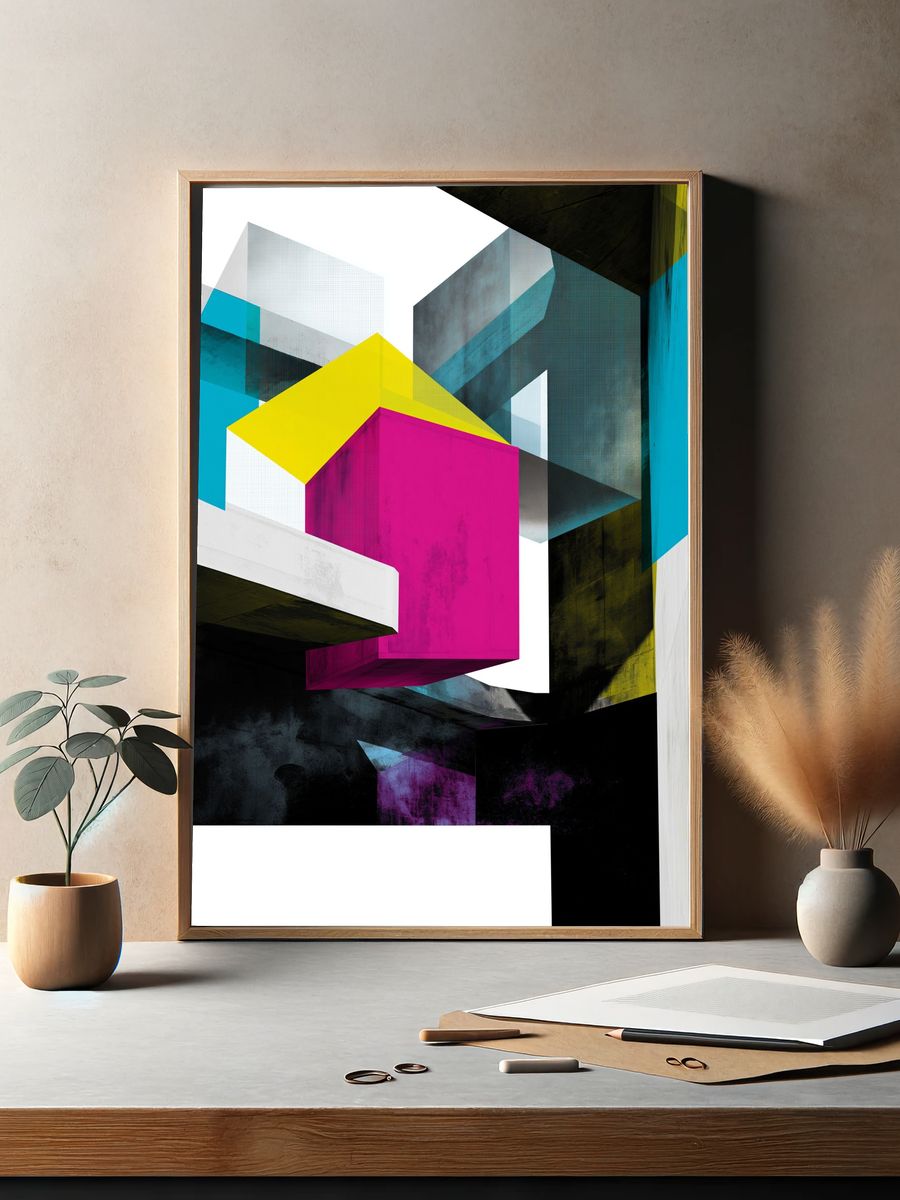 Neon Geometric Abstract Poster. — room view 2