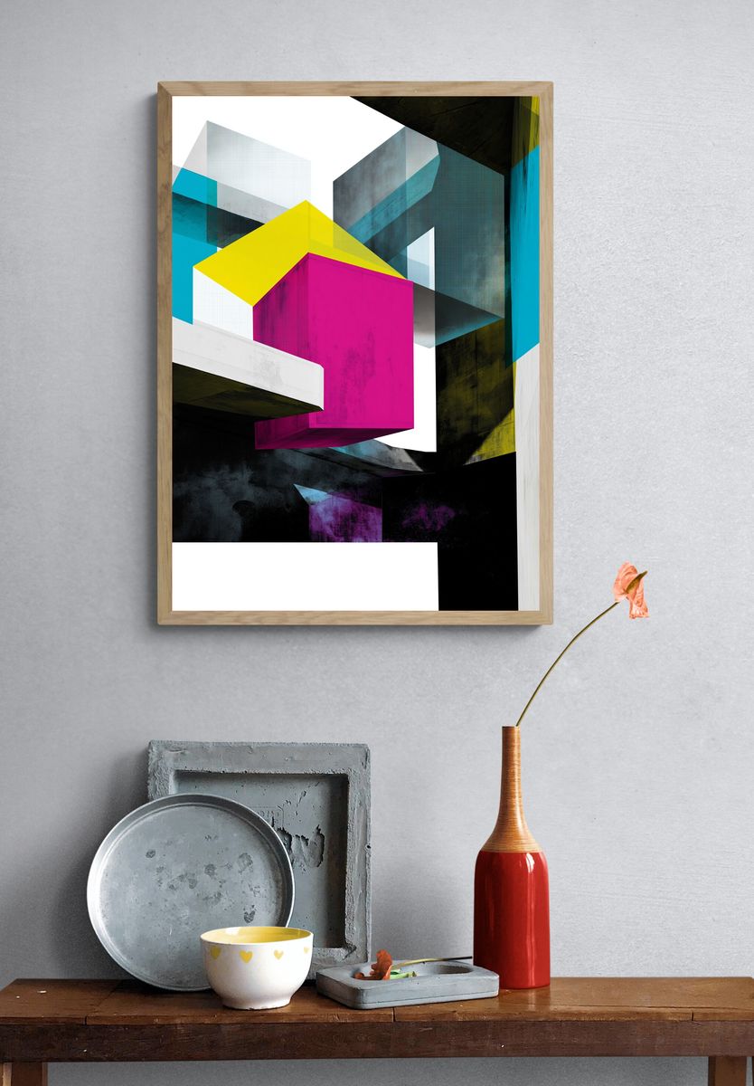 Neon Geometric Abstract Poster. — room view 3