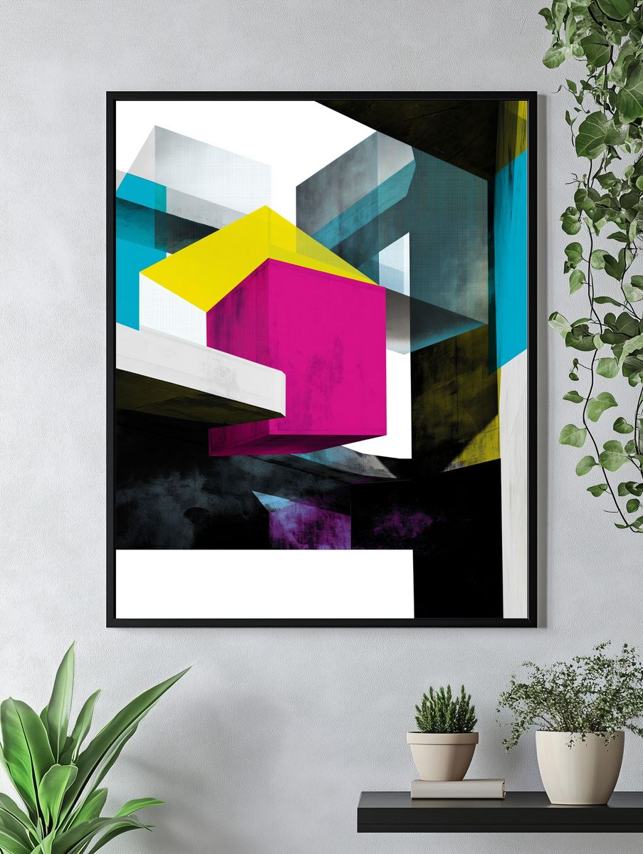 Neon Geometric Abstract Poster. — room view 4