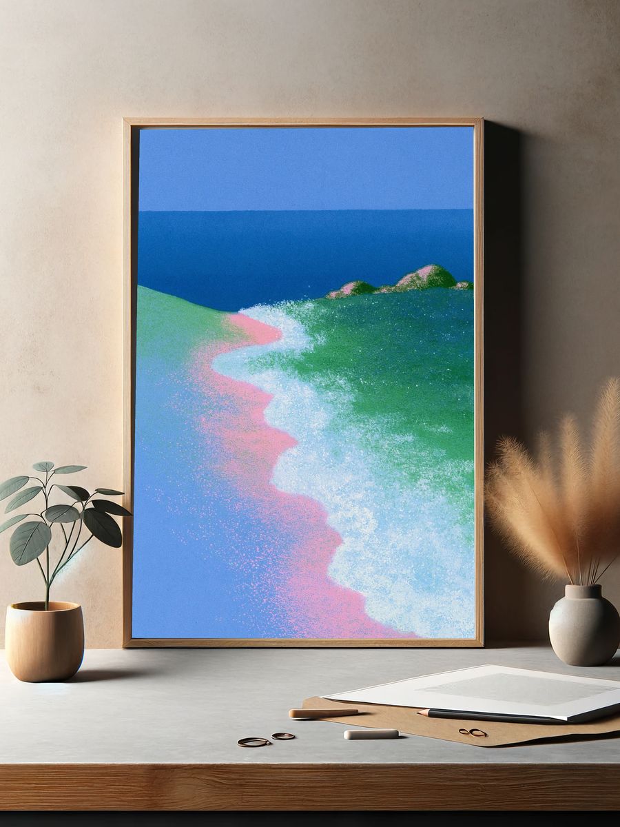 Pastel Coastal Waves Abstract Print. — room view 2