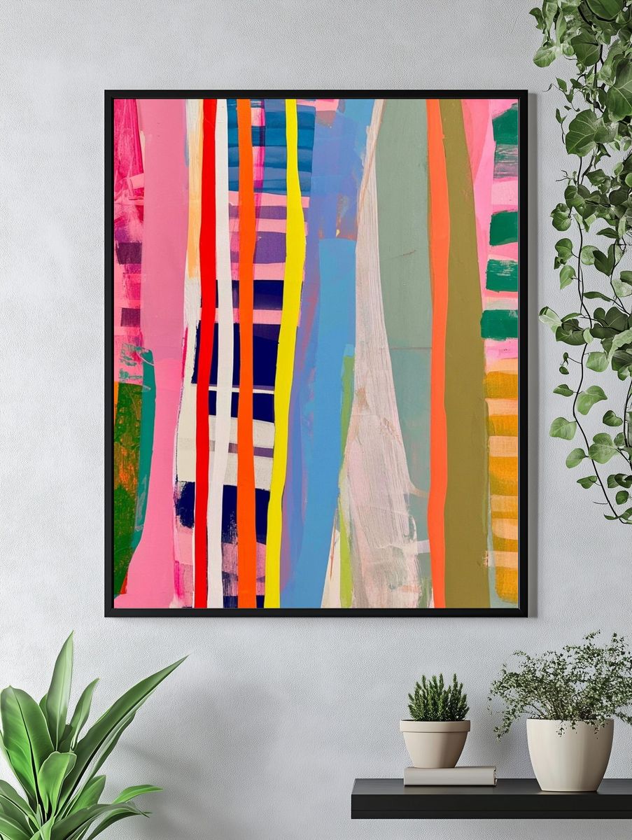 Neon Brushstroke Abstract Poster. — room view 4