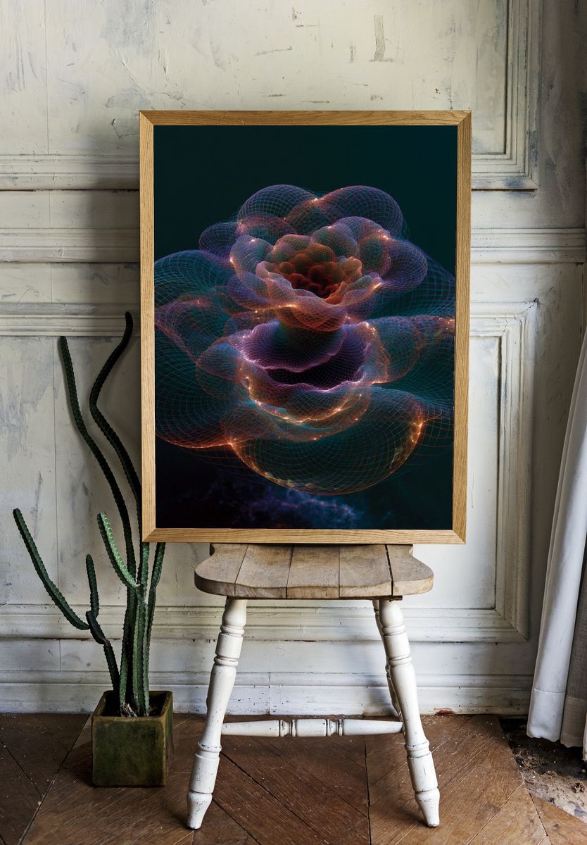 Neon Bloom Abstract Poster. room preview