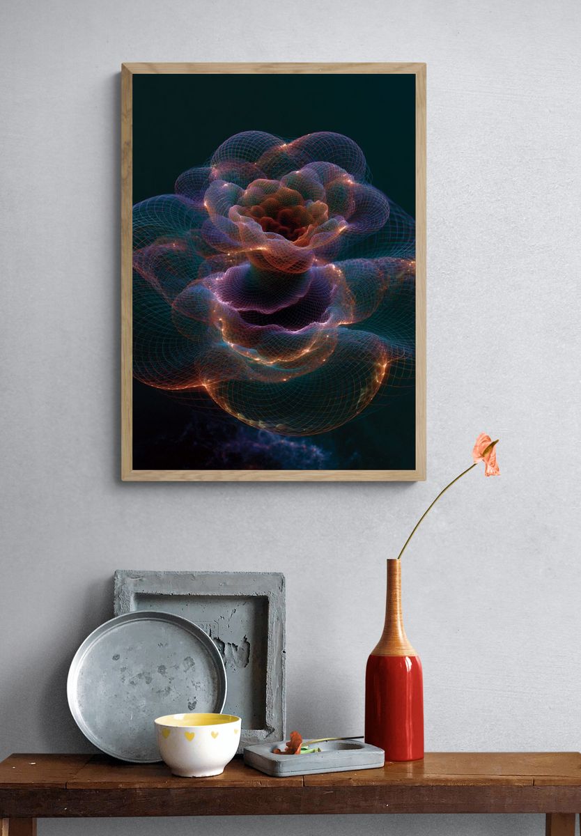 Neon Bloom Abstract Poster. — room view 3