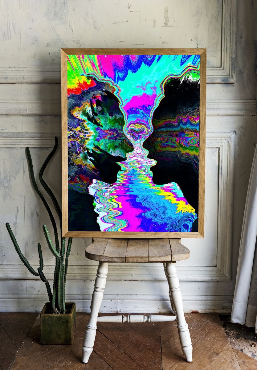 Neon Glitch Abstract Poster. — room view 1