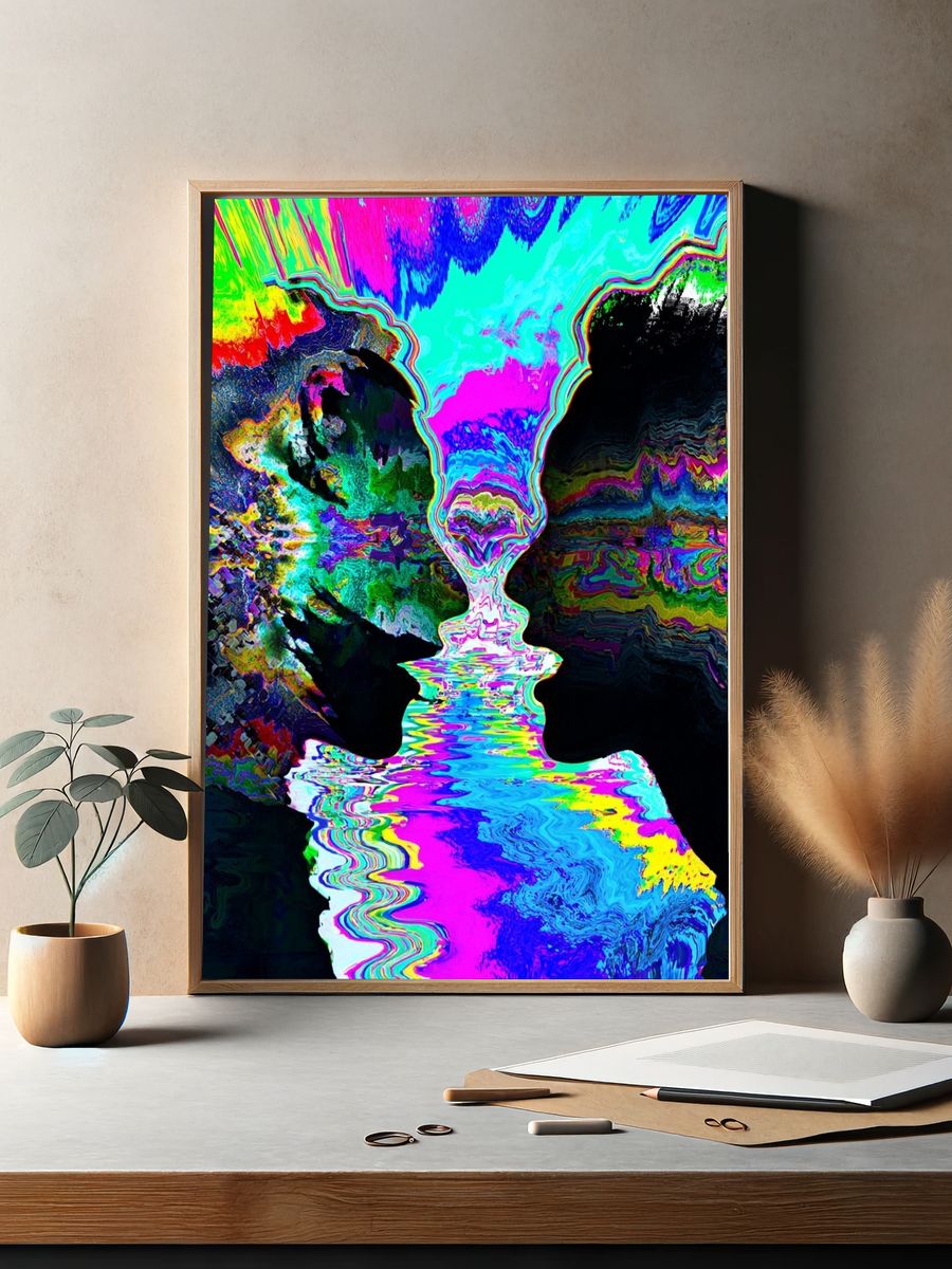 Neon Glitch Abstract Poster. — room view 2