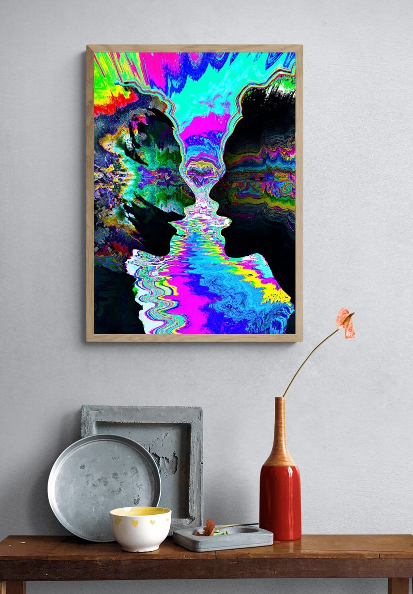 Neon Glitch Abstract Poster. — room view 3