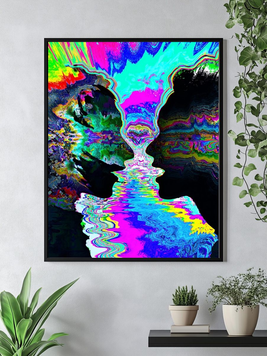 Neon Glitch Abstract Poster. — room view 4