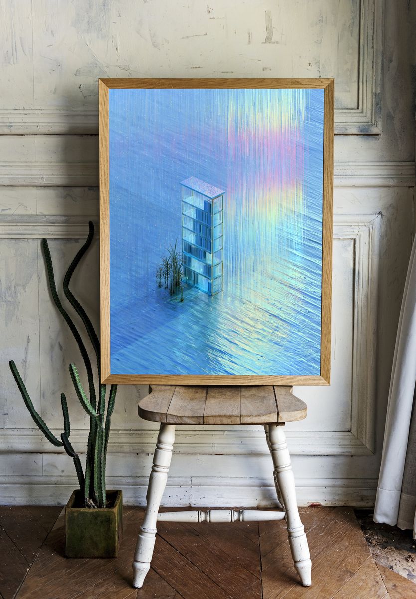 Dreamlike Glass Tower Abstract Print. — room view 1