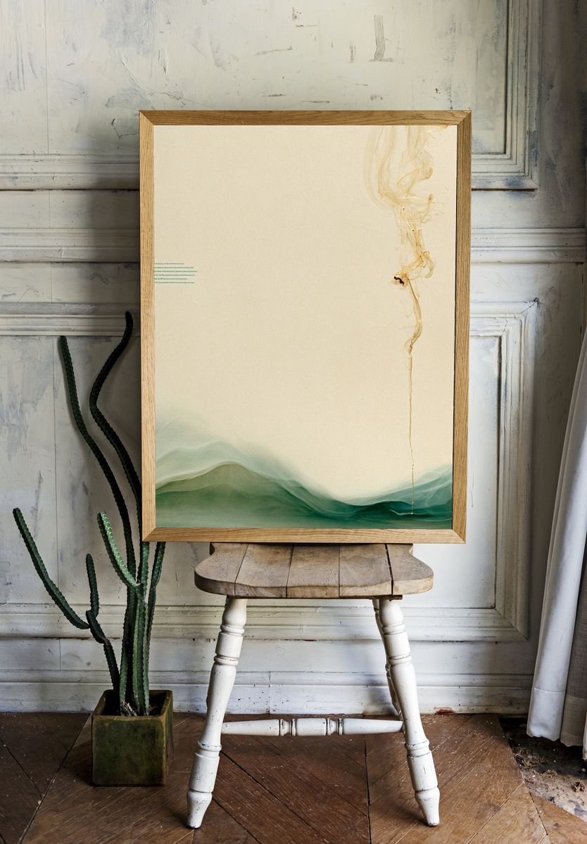 Abstract Mist and Gold Print. room preview
