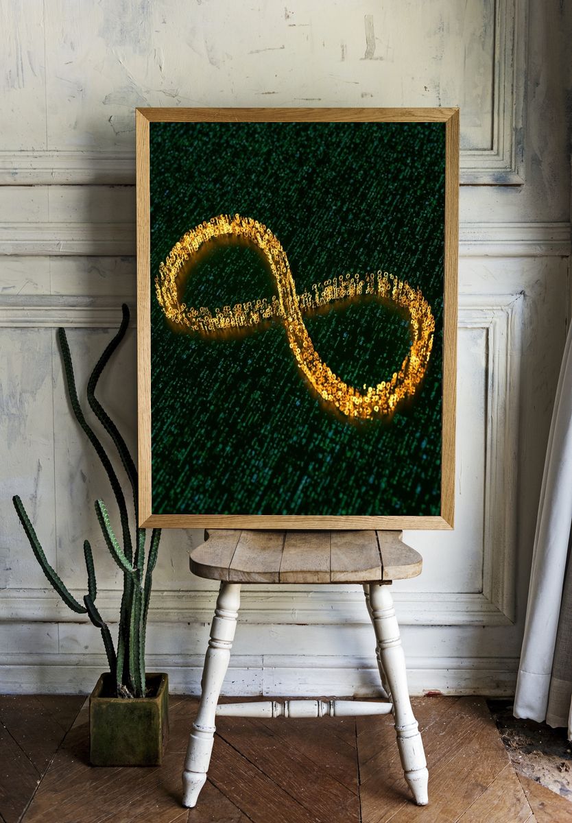 Golden Infinity Abstract Poster. room preview