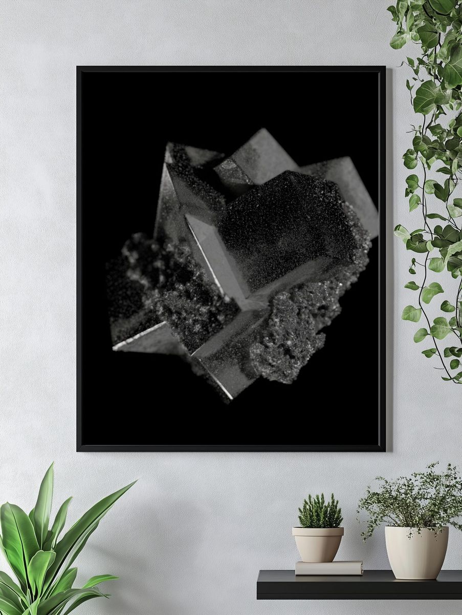 Monochrome Crystal Abstract Poster. — room view 4