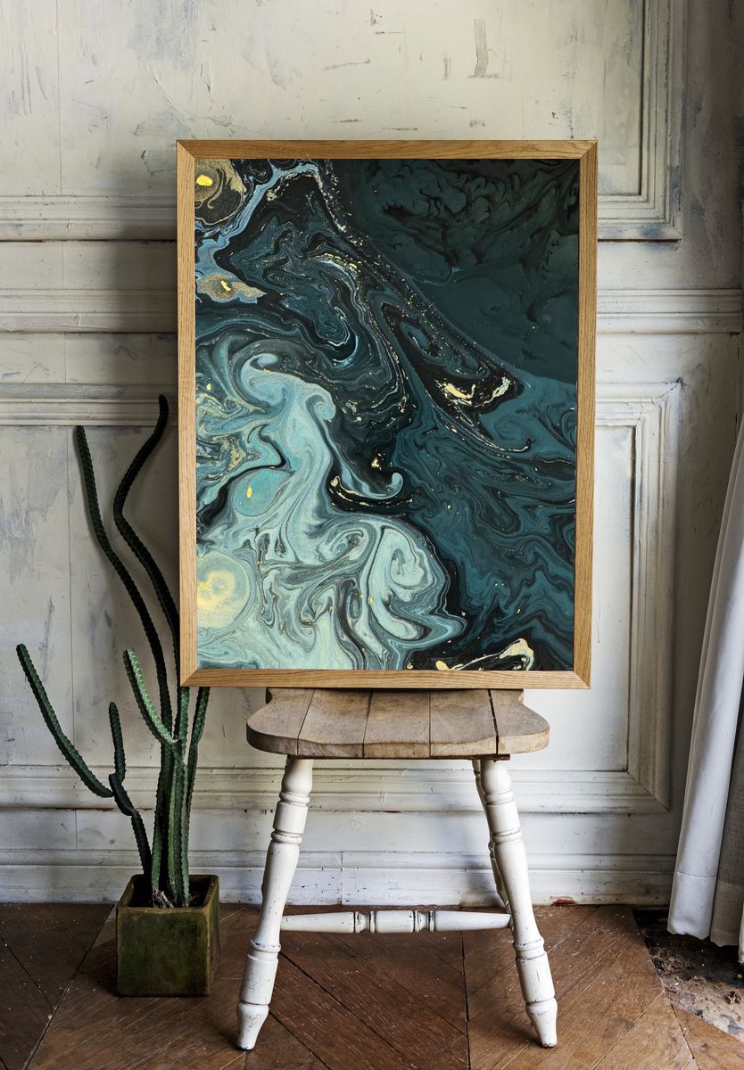 Abstract liquid texture gold glitter room preview