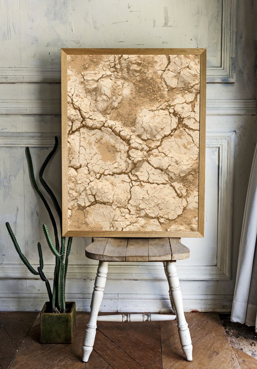 Cracked Earth Texture Abstract Print. room preview
