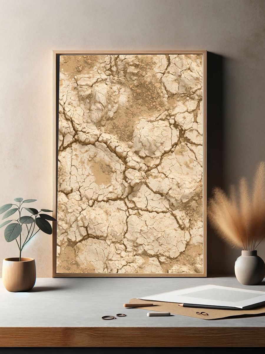 Cracked Earth Texture Abstract Print. — room view 2