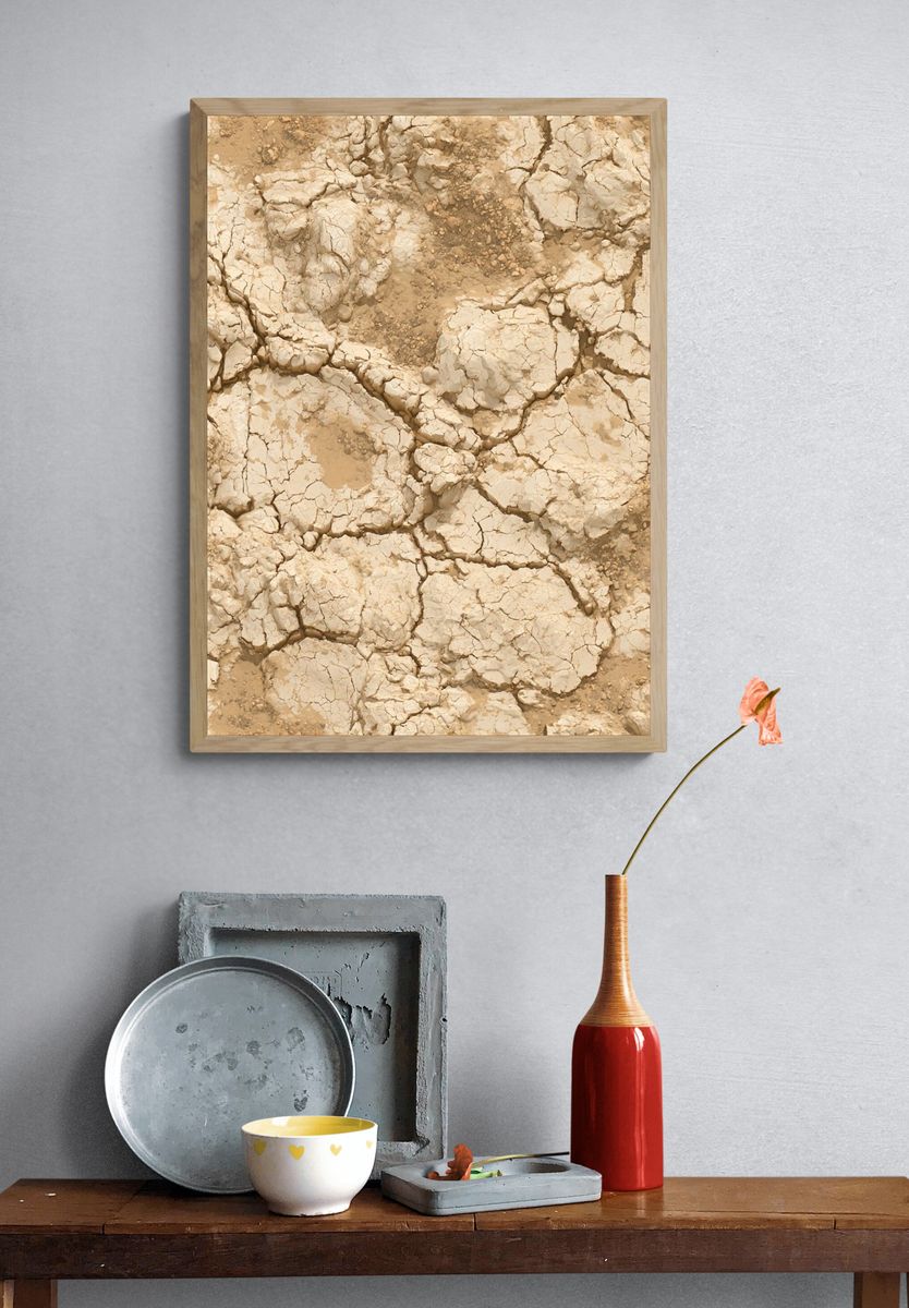 Cracked Earth Texture Abstract Print. — room view 3